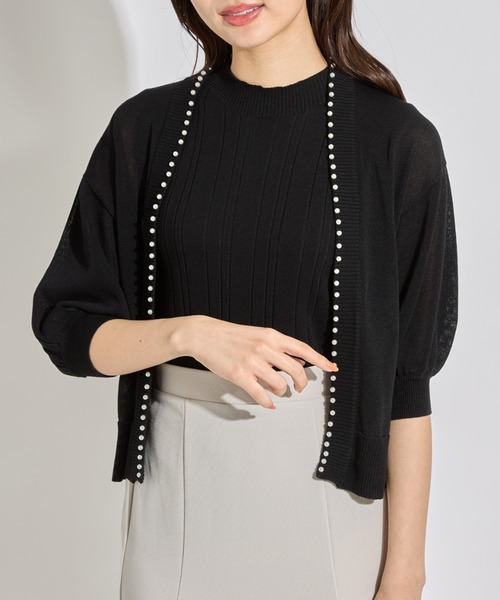 tocco closet(トッコ クローゼット)の「パールスタッズ付きボレロカーディガン(カーディガン/ボレロ・レディース・ブラック/オフホワイト/ブルー/ラベンダー/ピンク系その他・M)」の3枚目の写真