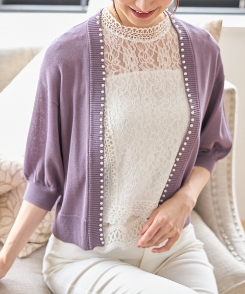 tocco closet(トッコ クローゼット)の「パールスタッズ付きボレロカーディガン(カーディガン/ボレロ・レディース・ブラック/オフホワイト/ブルー/ラベンダー/ピンク系その他・M)」の18枚目の写真
