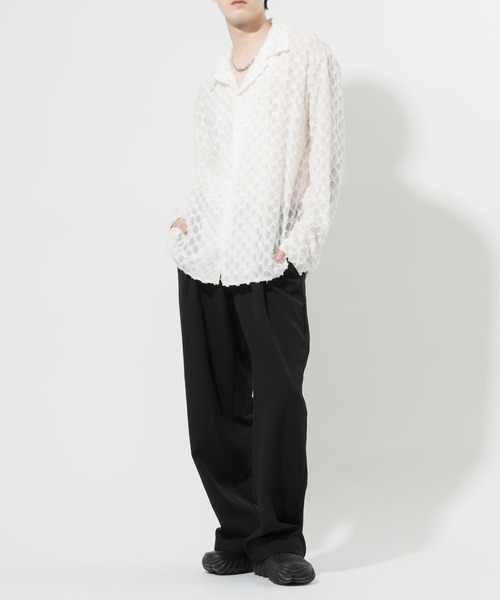 Adoon plain(アドーンプレーン)の「【Adoon plain】レースシアーシャツ(シャツ/ブラウス・メンズ・ブラック/オフホワイト・MEDIUM/LARGE)」の4枚目の写真