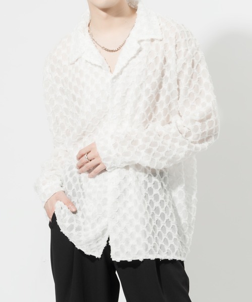 Adoon plain(アドーンプレーン)の「【Adoon plain】レースシアーシャツ(シャツ/ブラウス・メンズ・ブラック/オフホワイト・MEDIUM/LARGE)」の15枚目の写真