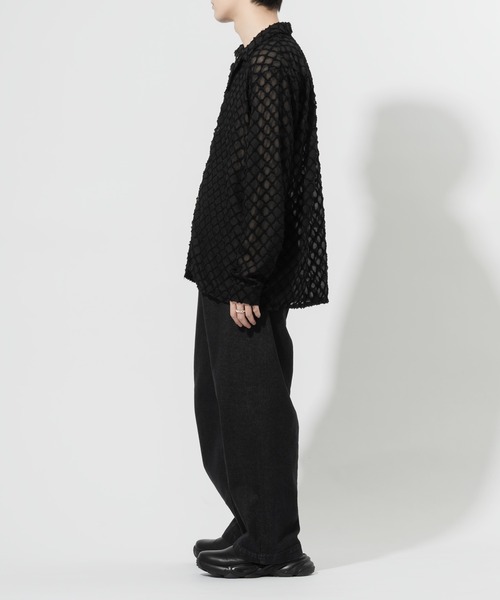 Adoon plain(アドーンプレーン)の「【Adoon plain】レースシアーシャツ(シャツ/ブラウス・メンズ・ブラック/オフホワイト・MEDIUM/LARGE)」の6枚目の写真