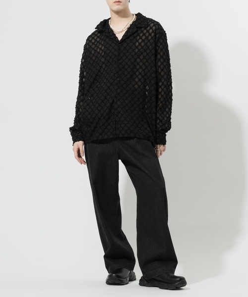 Adoon plain(アドーンプレーン)の「【Adoon plain】レースシアーシャツ(シャツ/ブラウス・メンズ・ブラック/オフホワイト・MEDIUM/LARGE)」の11枚目の写真