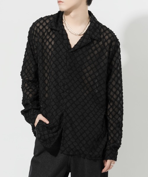 Adoon plain(アドーンプレーン)の「【Adoon plain】レースシアーシャツ(シャツ/ブラウス・メンズ・ブラック/オフホワイト・MEDIUM/LARGE)」の14枚目の写真