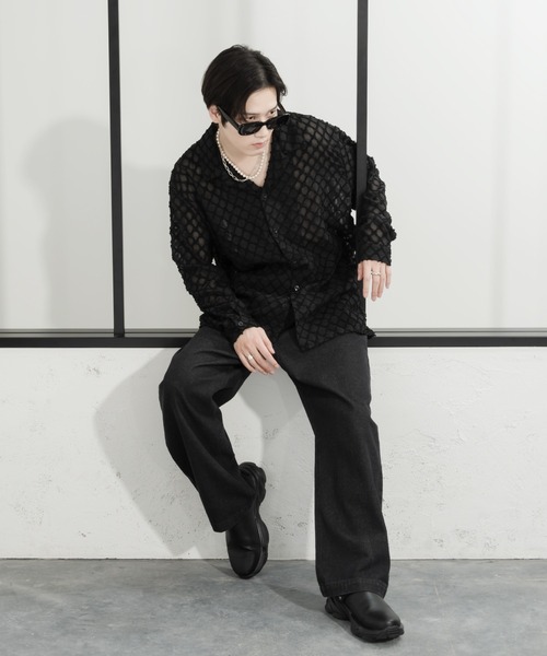 Adoon plain(アドーンプレーン)の「【Adoon plain】レースシアーシャツ(シャツ/ブラウス・メンズ・ブラック/オフホワイト・MEDIUM/LARGE)」の22枚目の写真