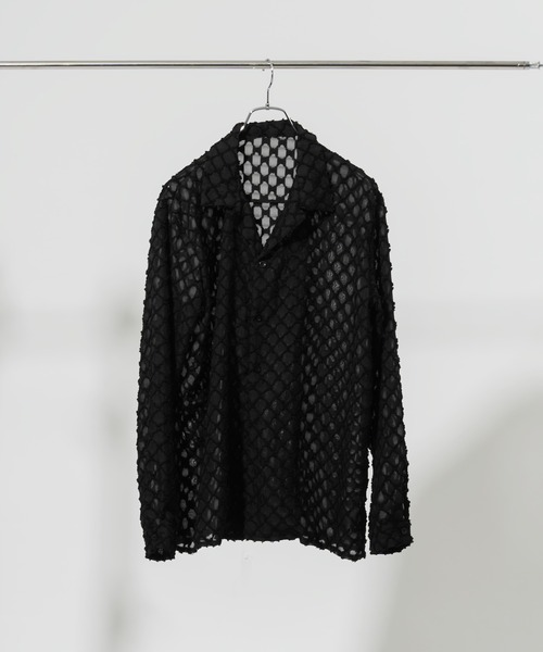 Adoon plain(アドーンプレーン)の「【Adoon plain】レースシアーシャツ(シャツ/ブラウス・メンズ・ブラック/オフホワイト・MEDIUM/LARGE)」の5枚目の写真
