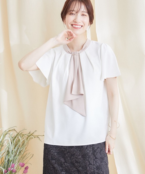 Jayro(ジャイロ)の「配色ボウタイブラウス(シャツ/ブラウス・レディース・ネイビー/ホワイト系その他/ベージュ系その他/ブラック系その他/ホワイト系その他2・M)」の2枚目の写真