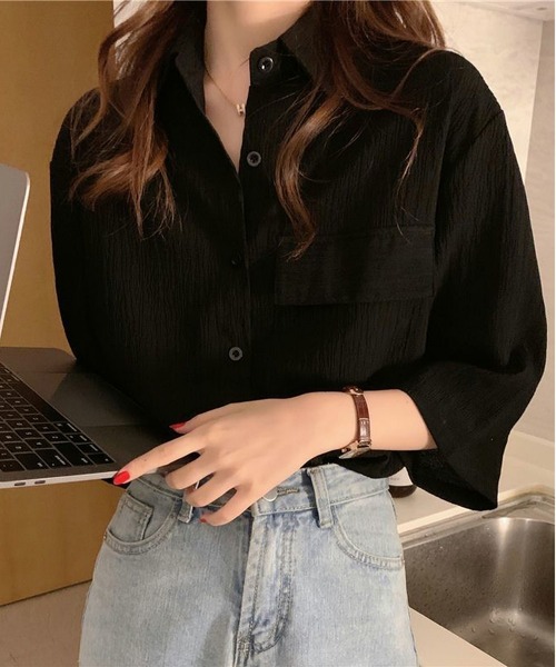 LOPASS(ロパス)の「5分袖シャツ(シャツ/ブラウス・レディース・ブラック/アイボリー・M)」の15枚目の写真
