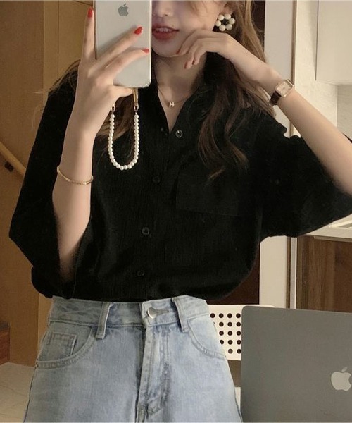 LOPASS(ロパス)の「5分袖シャツ(シャツ/ブラウス・レディース・ブラック/アイボリー・M)」の22枚目の写真