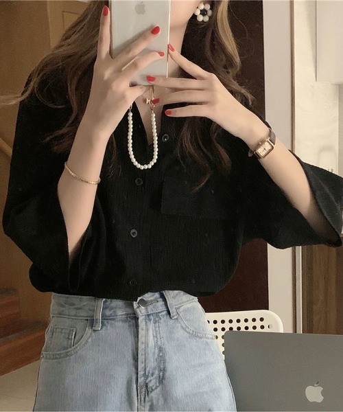 LOPASS(ロパス)の「5分袖シャツ(シャツ/ブラウス・レディース・ブラック/アイボリー・M)」の20枚目の写真