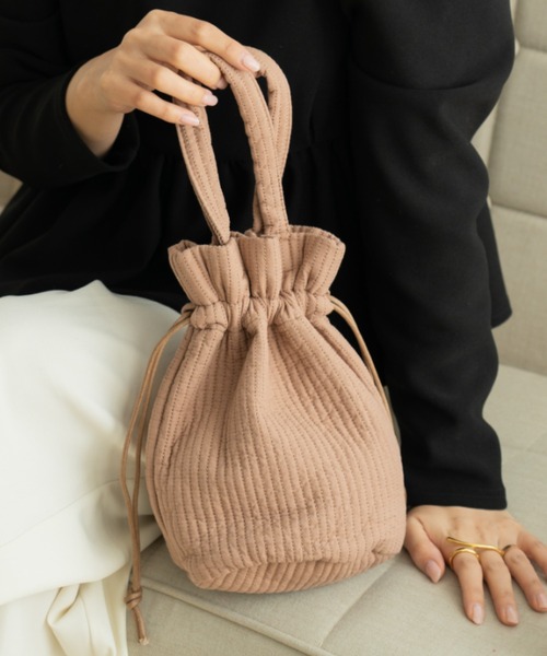 Rename（リネーム）の「Rename ヌビ ミニ巾着バッグ 丸洗いOK ミニバッグ ハンドバッグ（ショルダーバッグ・レディース・ブラック/グレー/ベージュ/クリーム/モカ・FREE）」の3枚目の写真