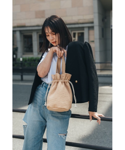 Rename（リネーム）の「Rename ヌビ ミニ巾着バッグ 丸洗いOK ミニバッグ ハンドバッグ（ショルダーバッグ・レディース・ブラック/グレー/ベージュ/クリーム/モカ・FREE）」の6枚目の写真