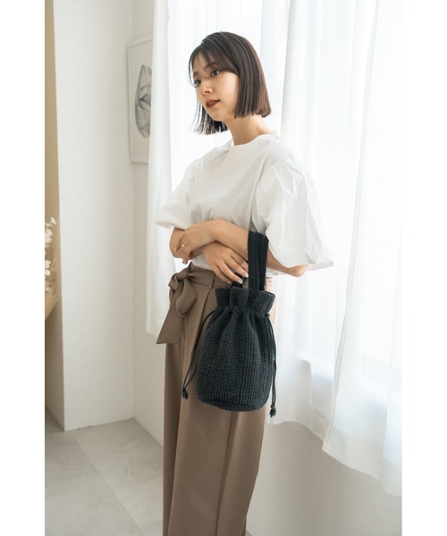 Rename（リネーム）の「Rename ヌビ ミニ巾着バッグ 丸洗いOK ミニバッグ ハンドバッグ（ショルダーバッグ・レディース・ブラック/グレー/ベージュ/クリーム/モカ・FREE）」の15枚目の写真