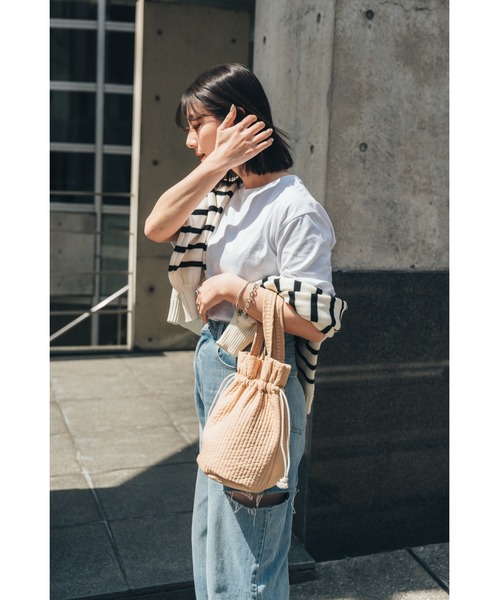 Rename（リネーム）の「Rename ヌビ ミニ巾着バッグ 丸洗いOK ミニバッグ ハンドバッグ（ショルダーバッグ・レディース・ブラック/グレー/ベージュ/クリーム/モカ・FREE）」の9枚目の写真