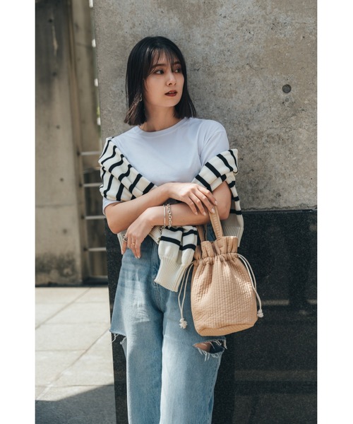 Rename（リネーム）の「Rename ヌビ ミニ巾着バッグ 丸洗いOK ミニバッグ ハンドバッグ（ショルダーバッグ・レディース・ブラック/グレー/ベージュ/クリーム/モカ・FREE）」の8枚目の写真