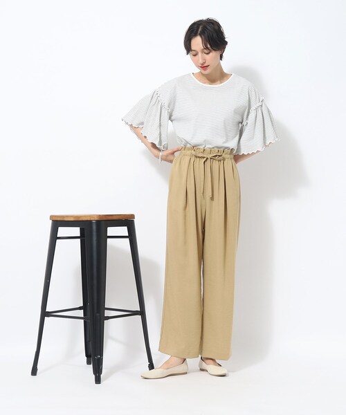 DRESKIP（ドレスキップ）の「◆【接触冷感】さらりとIラインシルエット◎　イージーワイドパンツ（その他パンツ・レディース・グリーン/ネイビー/ベージュ・02/03/04）」の5枚目の写真