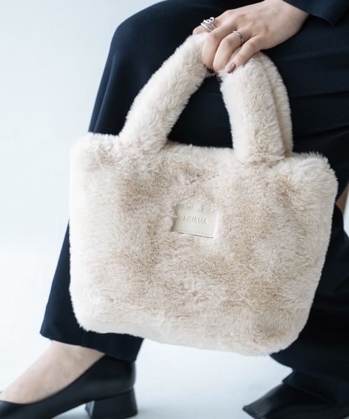 MURUA（ムルーア）の「MURUA(ムルーア)ミニトートバッグ / エコファー MR-B1191（トートバッグ・レディース・レオパード/ブルー/ベージュ・FREE）」の2枚目の写真