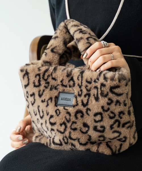 MURUA（ムルーア）の「MURUA(ムルーア)ミニトートバッグ / エコファー MR-B1191（トートバッグ・レディース・レオパード/ブルー/ベージュ・FREE）」の3枚目の写真