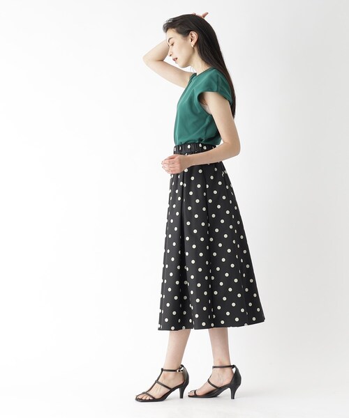 OPAQUE.CLIP（オペークドットクリップ）の「◆ドットプリントフレアスカート【洗濯機洗い可/イージーケア】（スカート・レディース・ブラウン系その他2/ブラック系・38/40/36）」の5枚目の写真