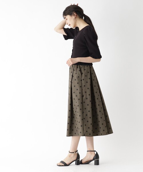 OPAQUE.CLIP（オペークドットクリップ）の「◆ドットプリントフレアスカート【洗濯機洗い可/イージーケア】（スカート・レディース・ブラウン系その他2/ブラック系・38/40/36）」の12枚目の写真