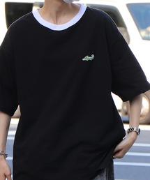 ワンポイント刺繍 / リンガー / ピグメント加工 ビッグシルエットTシャツ ユニセックス カットソー 
