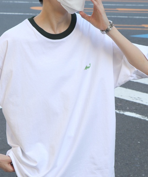 Labordi(ラボード)の「ワンポイント刺繍 / リンガー / ピグメント加工 ビッグシルエットTシャツ ユニセックス カットソー (Tシャツ/カットソー・メンズ・ホワイト系その他2/ブラック系その他/グリーン/ホワイト系その他/チャコールグレー/ホワイト/ブラック・XL/L/M)」の4枚目の写真