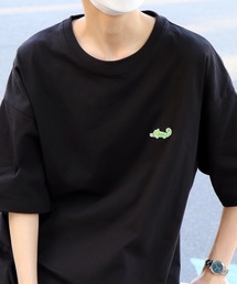 ワンポイント刺繍 / リンガー / ピグメント加工 ビッグシルエットTシャツ ユニセックス カットソー