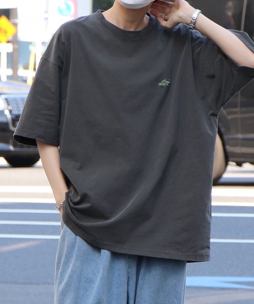 Labordi(ラボード)の「ワンポイント刺繍 / リンガー / ピグメント加工 ビッグシルエットTシャツ ユニセックス カットソー (Tシャツ/カットソー・メンズ・ホワイト系その他2/ブラック系その他/グリーン/ホワイト系その他/チャコールグレー/ホワイト/ブラック・XL/L/M)」の19枚目の写真