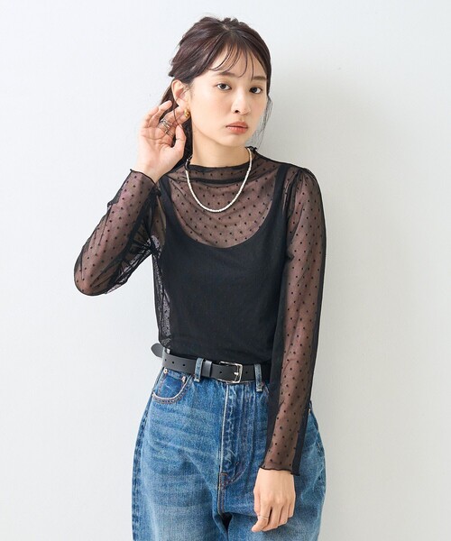 セール】ドット チュール 長袖トップス（Tシャツ/カットソー