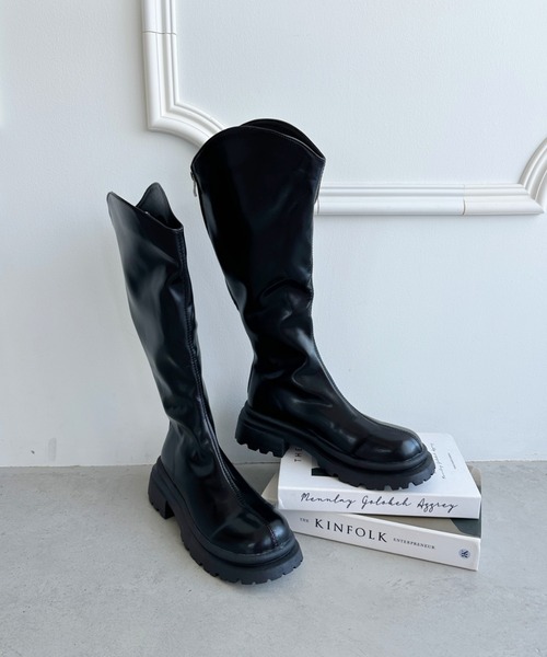 CLEA(クレア)の「ストレッチ厚底トラックソールロングブーツ(ブーツ・レディース・アイボリー/ブラック/ベージュ/ブラウン・23.5cm/24.5cm)」の10枚目の写真