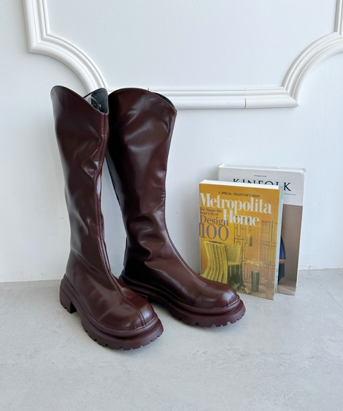 CLEA(クレア)の「ストレッチ厚底トラックソールロングブーツ(ブーツ・レディース・アイボリー/ブラック/ベージュ/ブラウン・23.5cm/24.5cm)」の12枚目の写真