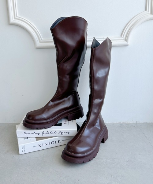 CLEA(クレア)の「ストレッチ厚底トラックソールロングブーツ(ブーツ・レディース・アイボリー/ブラック/ベージュ/ブラウン・23.5cm/24.5cm)」の13枚目の写真