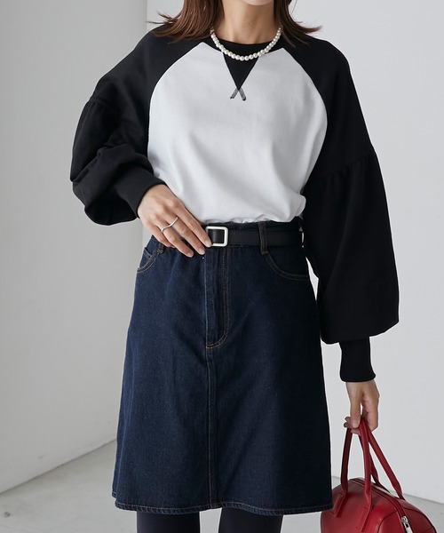 BONLECILL(ボンルシール)の「配色ラグラン ボリュームスリーブスウェットプルオーバー(スウェット・レディース・ブラウン/オフホワイト/チャコールグレー・FREE)」の5枚目の写真