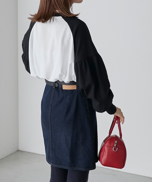 BONLECILL(ボンルシール)の「配色ラグラン ボリュームスリーブスウェットプルオーバー(スウェット・レディース・ブラウン/オフホワイト/チャコールグレー・FREE)」の6枚目の写真