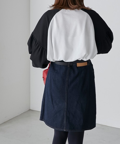 BONLECILL(ボンルシール)の「配色ラグラン ボリュームスリーブスウェットプルオーバー(スウェット・レディース・ブラウン/オフホワイト/チャコールグレー・FREE)」の7枚目の写真