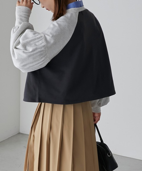 BONLECILL(ボンルシール)の「配色ラグラン ボリュームスリーブスウェットプルオーバー(スウェット・レディース・ブラウン/オフホワイト/チャコールグレー・FREE)」の13枚目の写真