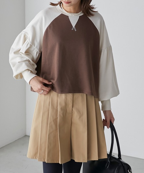 BONLECILL(ボンルシール)の「配色ラグラン ボリュームスリーブスウェットプルオーバー(スウェット・レディース・ブラウン/オフホワイト/チャコールグレー・FREE)」の19枚目の写真