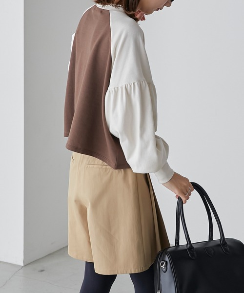 BONLECILL(ボンルシール)の「配色ラグラン ボリュームスリーブスウェットプルオーバー(スウェット・レディース・ブラウン/オフホワイト/チャコールグレー・FREE)」の20枚目の写真