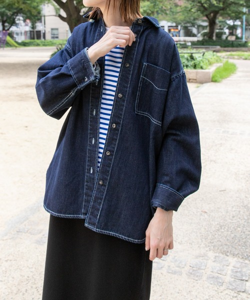 FORK&SPOON（フォークアンドスプーン）の「『WEB/一部店舗限定』FORK&SPOON　ソフトツイストデニムオーバーシャツ（シャツ/ブラウス・レディース・インディゴブルー/アイボリー・1）」の12枚目の写真