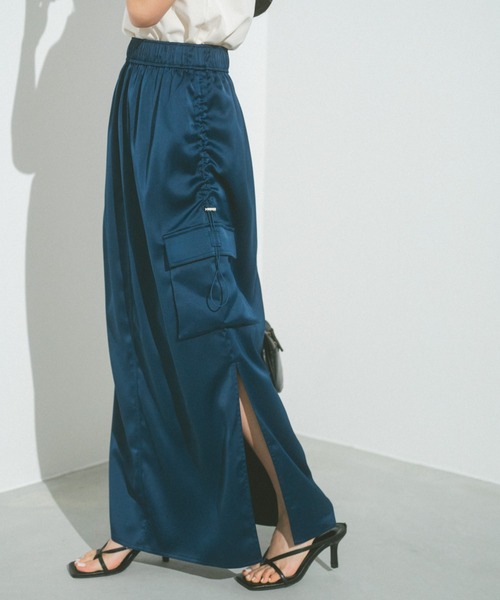VANNIE U（ヴァニーユー）の「ドロストサテンカーゴスカート（スカート・レディース・ピンク/ブラック/ネイビー/カーキブラウン・S/M）」の3枚目の写真