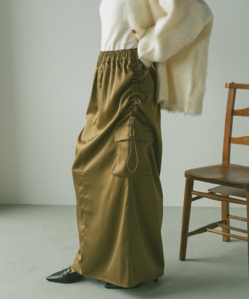 VANNIE U（ヴァニーユー）の「ドロストサテンカーゴスカート（スカート・レディース・ピンク/ブラック/ネイビー/カーキブラウン・S/M）」の15枚目の写真