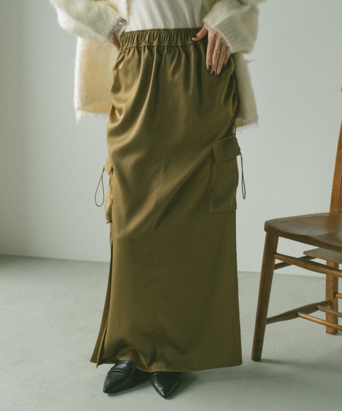 VANNIE U（ヴァニーユー）の「ドロストサテンカーゴスカート（スカート・レディース・ピンク/ブラック/ネイビー/カーキブラウン・S/M）」の9枚目の写真