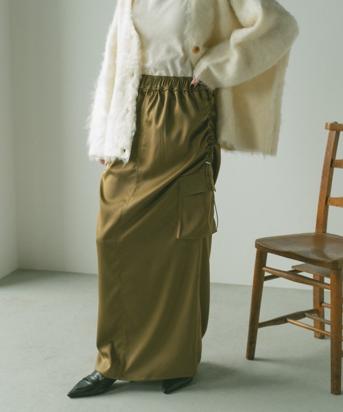 VANNIE U（ヴァニーユー）の「ドロストサテンカーゴスカート（スカート・レディース・ピンク/ブラック/ネイビー/カーキブラウン・S/M）」の10枚目の写真