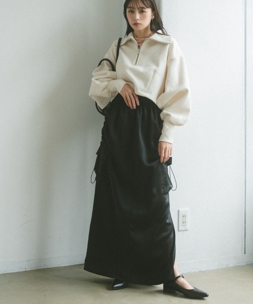 VANNIE U（ヴァニーユー）の「ドロストサテンカーゴスカート（スカート・レディース・ピンク/ブラック/ネイビー/カーキブラウン・S/M）」の5枚目の写真