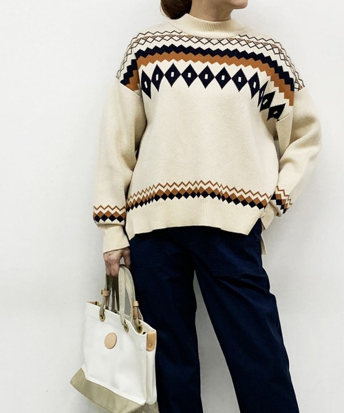 Grand PARK（グランドパーク）の「ノルディック風　ジャガード柄ニット（ニット/セーター・レディース・グレー/クリーム/ネイビー・FREE）」の3枚目の写真