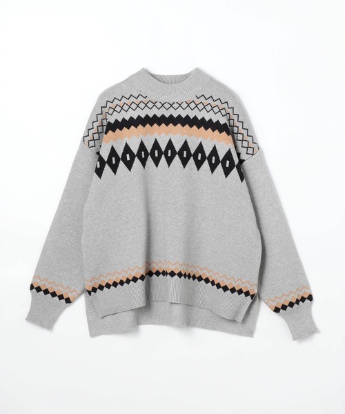 Grand PARK（グランドパーク）の「ノルディック風　ジャガード柄ニット（ニット/セーター・レディース・グレー/クリーム/ネイビー・FREE）」の5枚目の写真