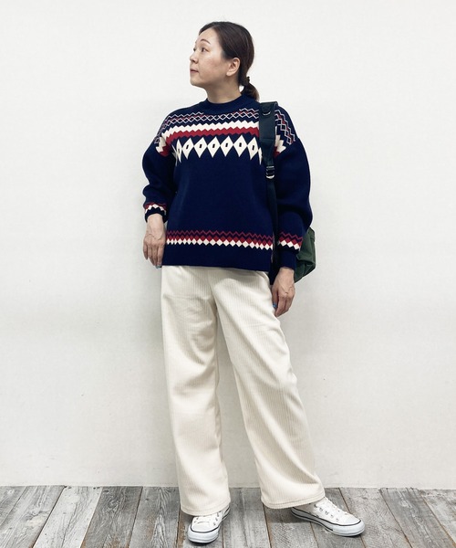 Grand PARK（グランドパーク）の「ノルディック風　ジャガード柄ニット（ニット/セーター・レディース・グレー/クリーム/ネイビー・FREE）」の19枚目の写真