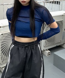 LVEU. | 【LVEU.】スリーブカットシアートップス / トップス シアー シースルー カット カットソー クロップド ショート丈 ブラック ピンク ブルー オリジナル ZOZOTOWN限定(Tシャツ/カットソー)