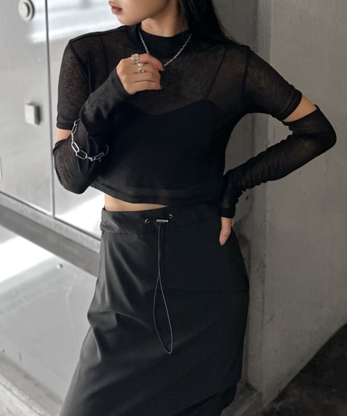 LVEU.（ラブユ.）の「【LVEU.】スリーブカットシアートップス / トップス シアー シースルー カット カットソー クロップド ショート丈 ブラック ピンク ブルー オリジナル ZOZOTOWN限定（Tシャツ/カットソー・レディース・ブルー/ブラック/ピンク・FREE）」の17枚目の写真