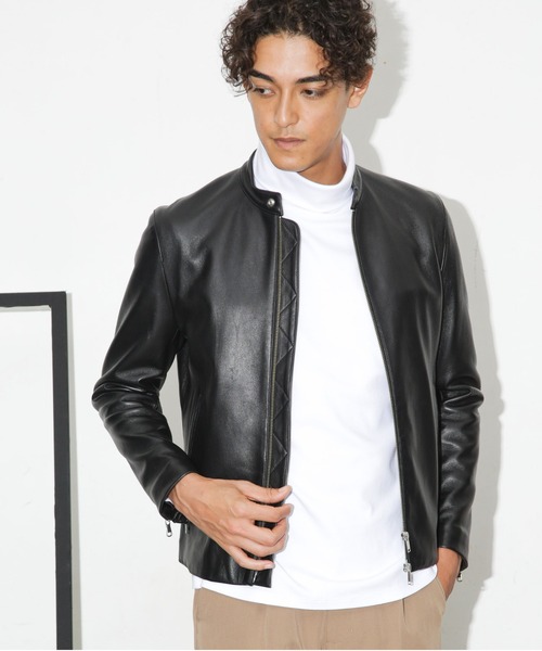 ⭐美品⭐nano・universe ラムレザー シングルライダースジャケット 新品タグ付 ナノユニバース シングルレザージャケット ラムレザー 黒 M