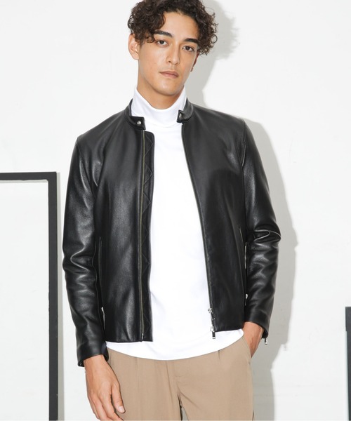 美品⭐️NANO UNIVERSE ラムレザー シングルライダースジャケット　L NANO universe（ナノユニバース）の「ラムレザーシングル